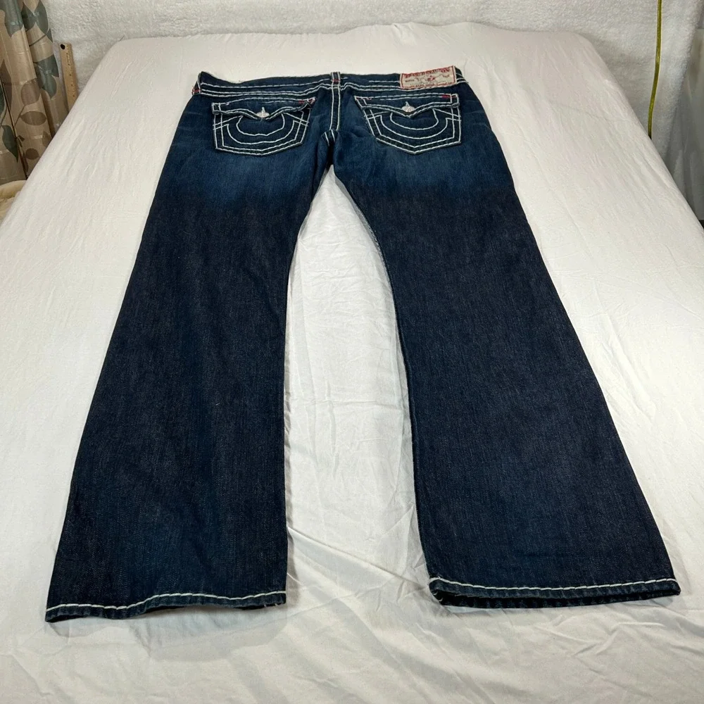 True Religion Ricky Super T Mens 40 Dark Wash Contrast Stitch Straight Jeans USA